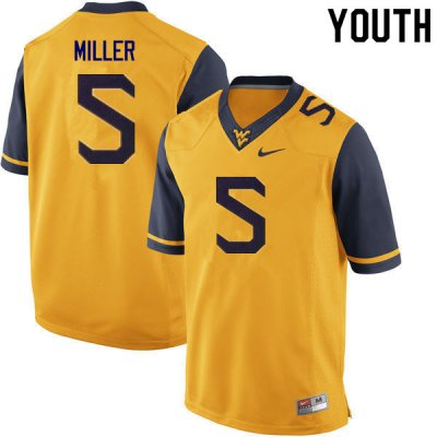 Youth West Virginia Mountaineers NCAA #5 Dreshun Miller Gold Authentic Nike Stitched College Football Jersey HI15G21MD